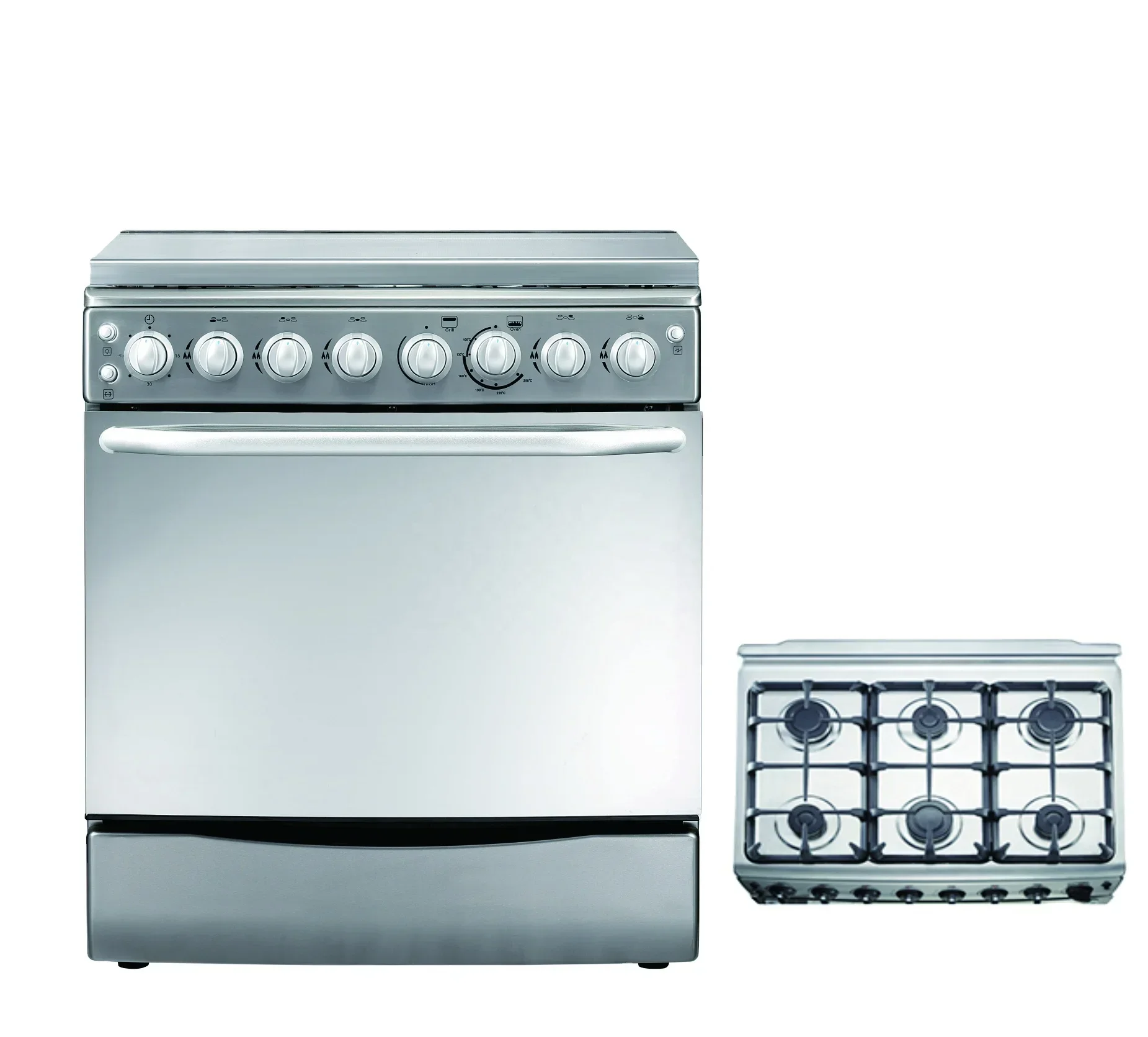 

Kitchen appliance White color 6 cooking zones Gas Range in Stainless Steel multi-functional freestanding Gas Hob with Oven