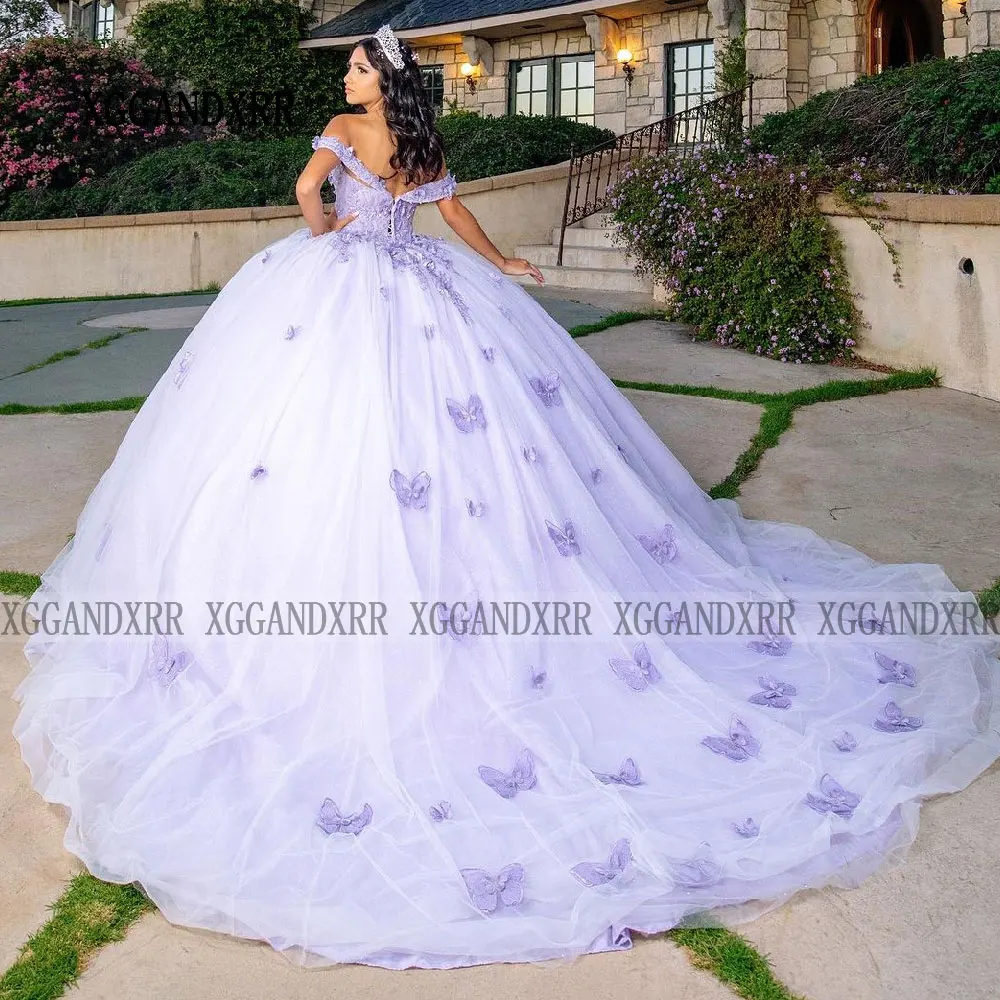 Butterfly Blue Quinceanera Dresses 2024 Gril Sweet 15 16 Birthday Party Gown 2024 Off Shoulder Sweetheart Backless Mexican Dress