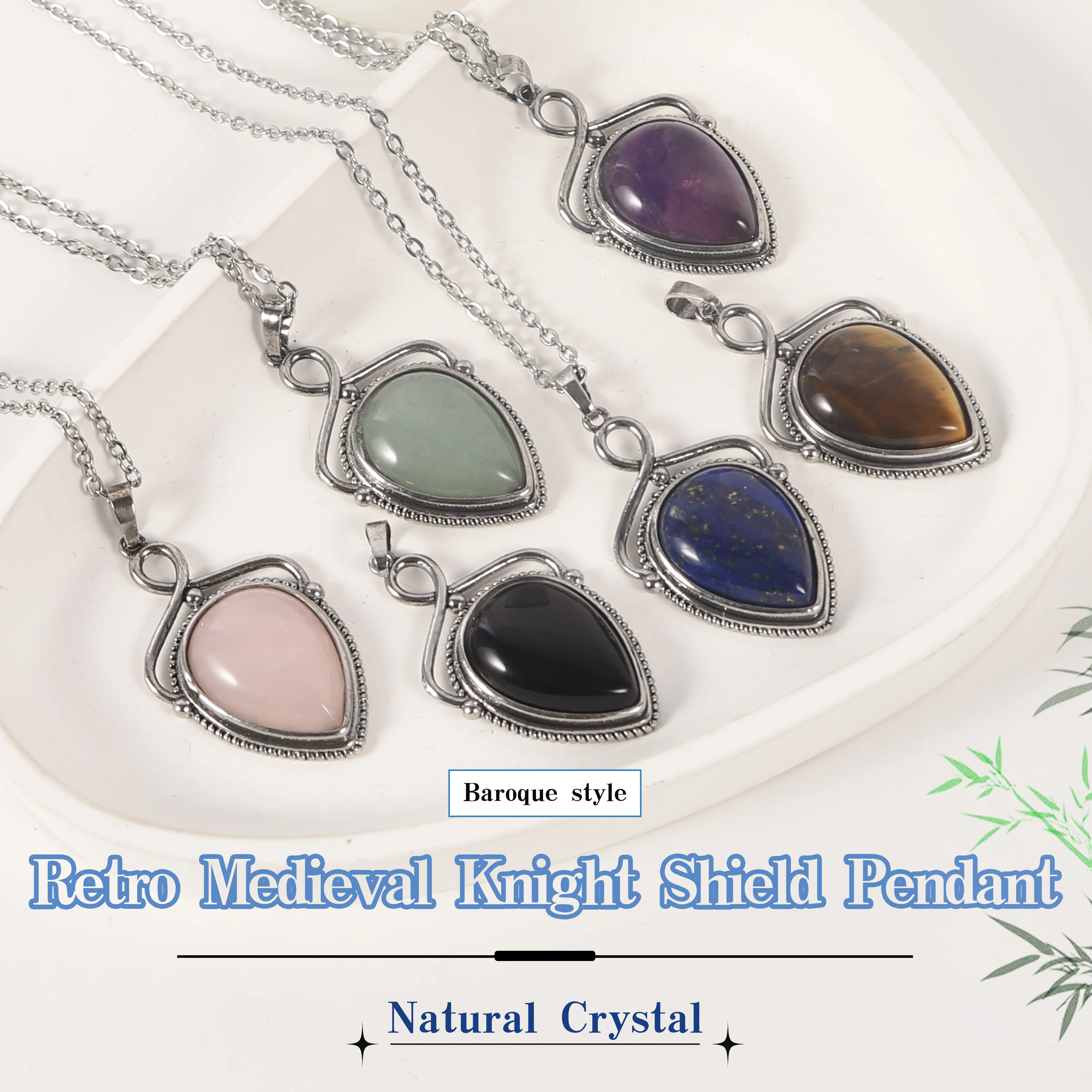 Nuevo Colgante de Cristal Natural Estilo Vintage 2026, Escudo de Caballero, Estilo Barroco, Piedra Curativa, Accesorio de Joyería para Fiesta de Mujer