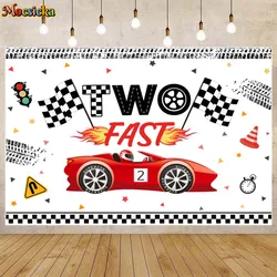 Mocsicka 2nd Birthday Backdrop Photography Racing Car Two Fast Boy Happy 2nd Birthday Party Decor Baby Portrait Photo Background