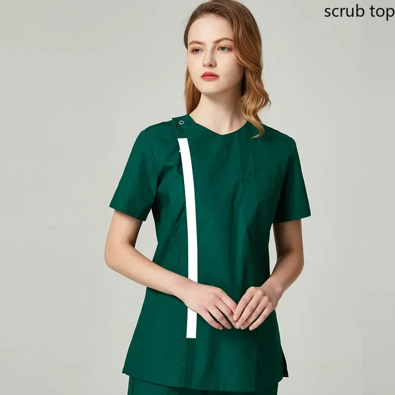 Vrouwen Scrub Top Korte Mouw Verpleging Scrubs Ronde Kraag Spa Uniformen Katoen Lab Medische Kleren Arts Workwear Slanke Tandheelkunde