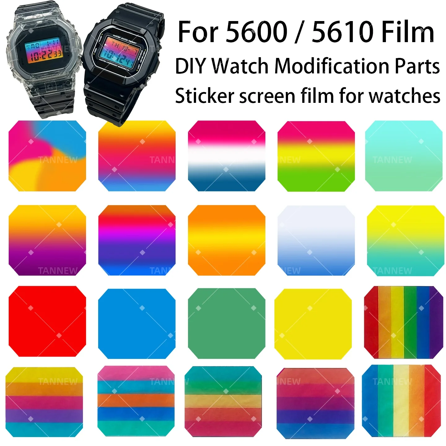 Colorful Display Overlay Sticker for Casio Square G-Shock DW5600 GMW-B5000, DIY Screen Mod Film Easy Installation Upgrade