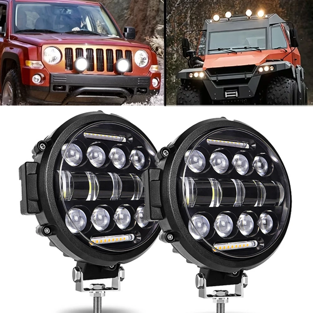 7-inch 60w Round Led Lights Spotlight Super Bright Offroad LED Work Light Bar Adjustable Mounting Bracket Daytime Running Light