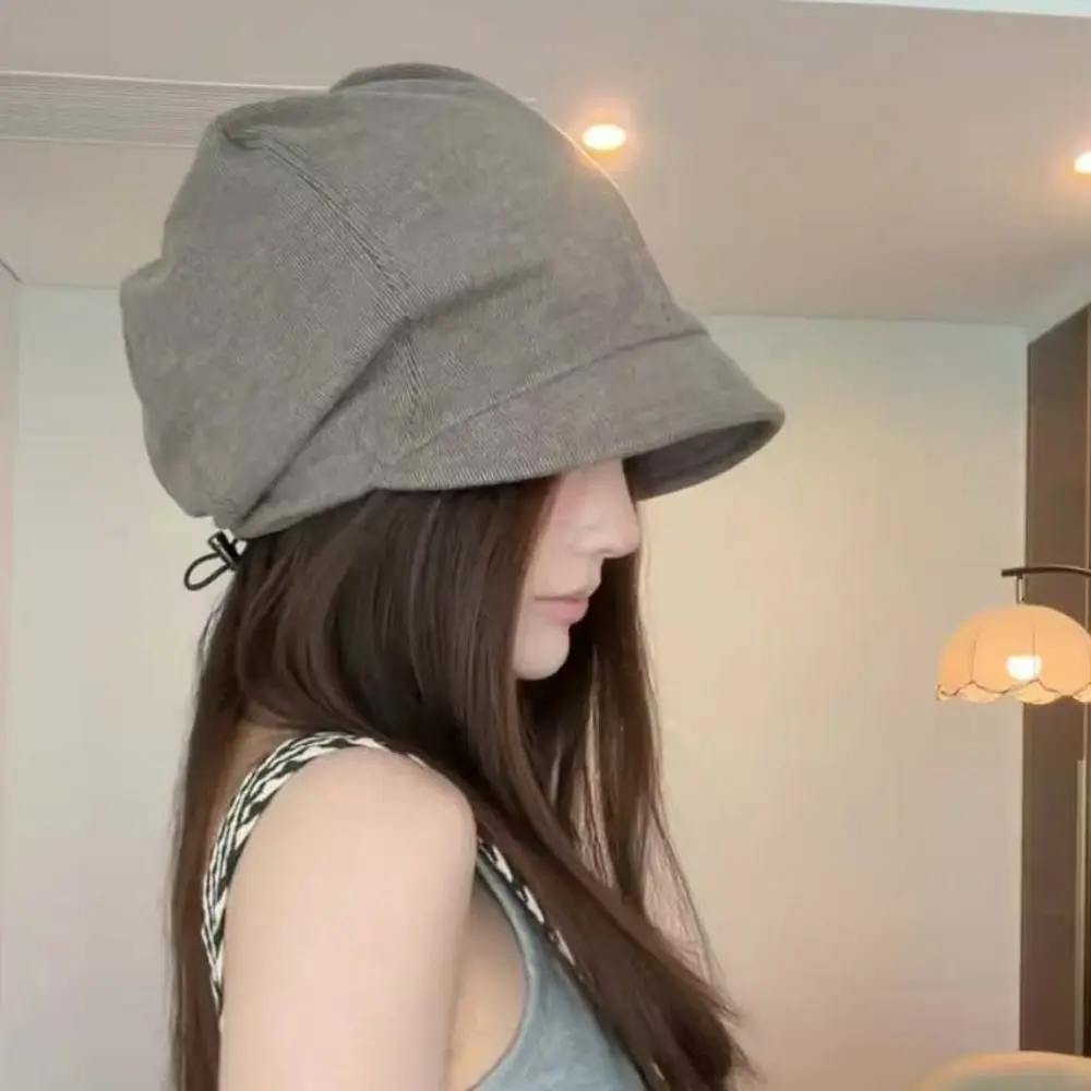 Rivet Ornament Slouchy Beret Solid Color Face Framing Short Brim Hat Retro Texture Elastic Band Studded Beanie Daily Commute