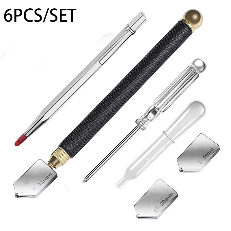 6PCS Diamond Glass Cutter Professional Manual Glass Floor Tile Cutter Tool 2-20mm Glass Cutting Tools Construction Tools Set