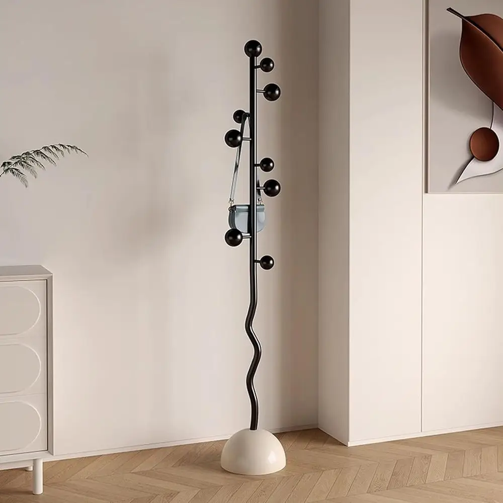 رف معطف معدني قائم بذاته مع 8 خطافات لتعليق الملابس والقبعات في المدخل أو الممر أو غرفة النوم (أسود) #4