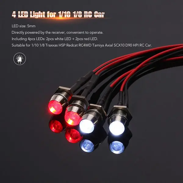 Kit 4 luci LED 2 Bianco 2 Rosso con pannello di controllo lampada 3CH per auto RC 1/10 1/8 TRX4 Axial SCX10 D90