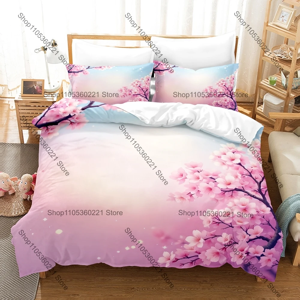 Japanese Cherry Blossom Bedding Set Single Twin Full Queen King Size Bed Set Adult Bedroom Duvetcover Sets Anime Bed Sheet Set
