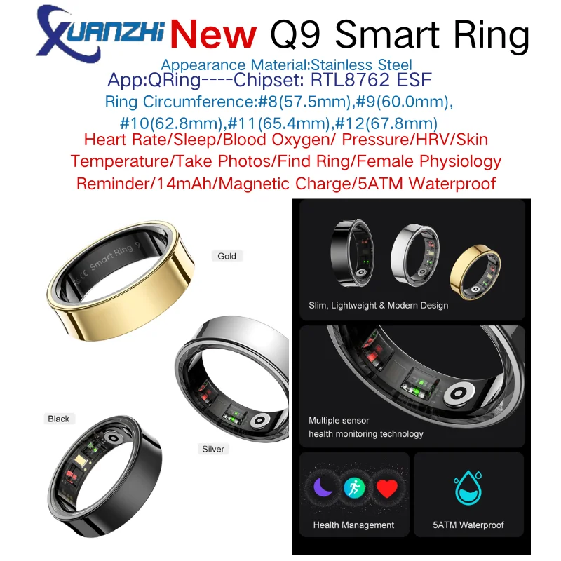 الرعاية الصحية الدائري الذكية Qring معدل ضربات القلب النوم النشاط Multisports GPS جهاز تعقب للياقة البدنية Smartring Q Ring APP حلقة ذكية 2025