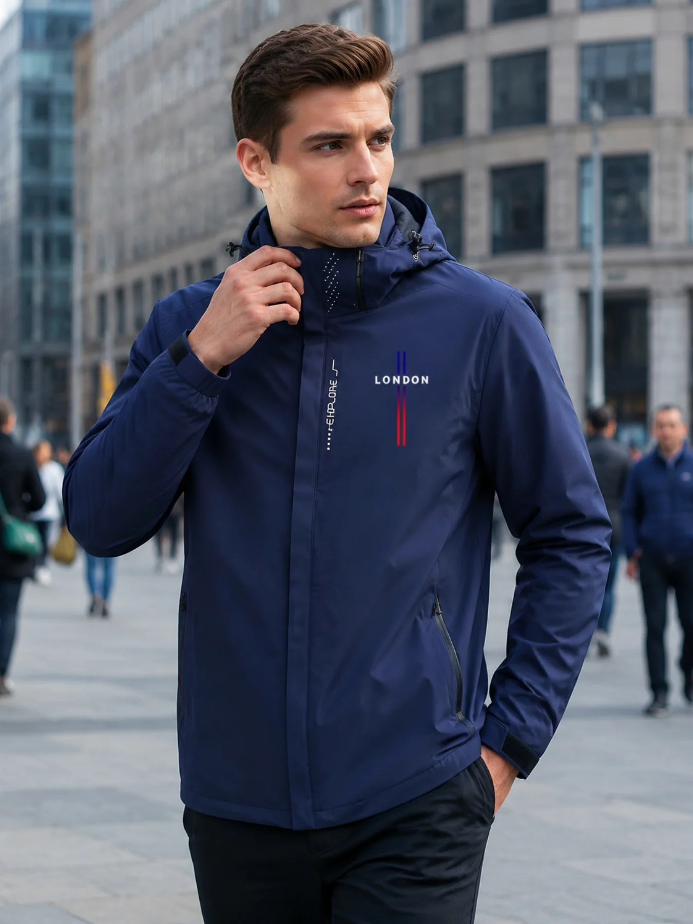 Spring Outdoors Zipper Jacket - London Print - Fashionable Casual Mountaineering and Adventure Coat - Windproof Men's Outfit