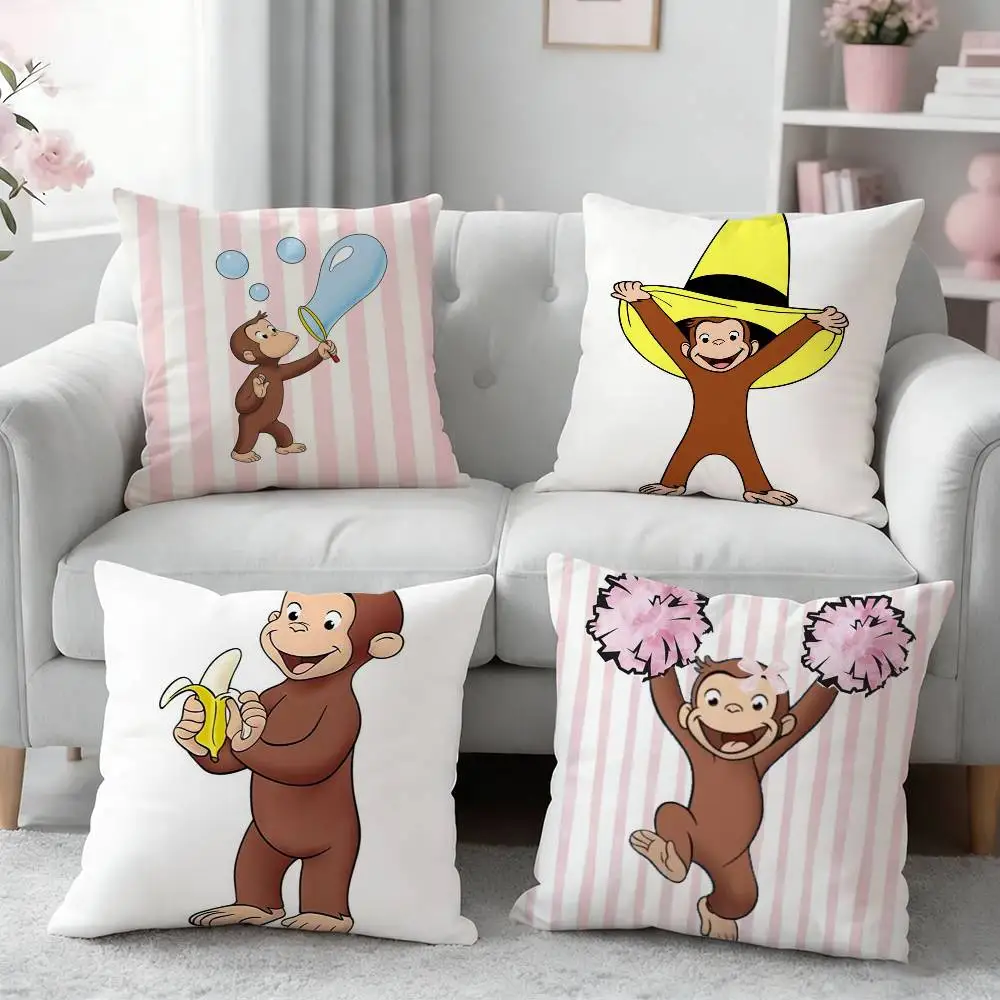 C-Curious George Cute Monkey Pillow Case for Sofa Living Room Home office Decor Protective Cover