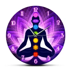Meditating Namaste Lotus Pose Print Acrylic Wall Clock For Living Room Colorful Chakra Modern Design Home Decor Yoga Wall Watch