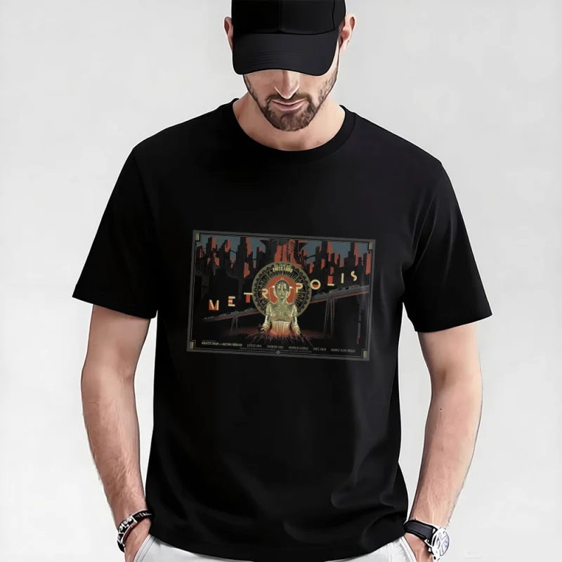 

Fritz lang Germany Silent Movie Metropolis t shirt 0521 Cyberpunk Sci-fi Robot Graphic shirt Short Sleeve All size Tee S-6XL