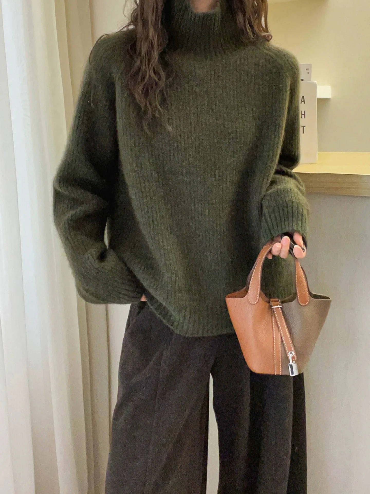 Sli Retro Gestrickte Lange Sve Weiche Reine Farbe Winter Pullover Casual Vielseitige Koreanische Sle Bequeme Lose Fit Top