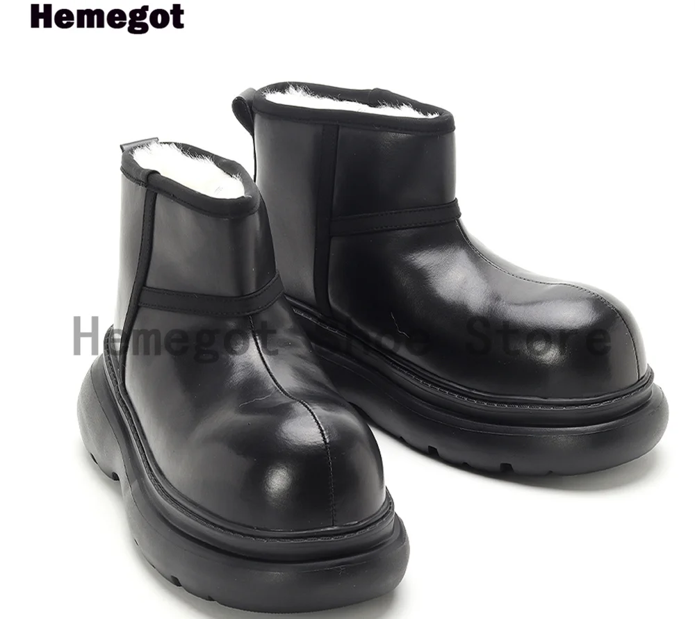

Big Round Toe Snow Boots Thick Soled Shoes High Top Leather Shoes Outdoor Booties Luxury Handmade Height Increasing Men's Shoes