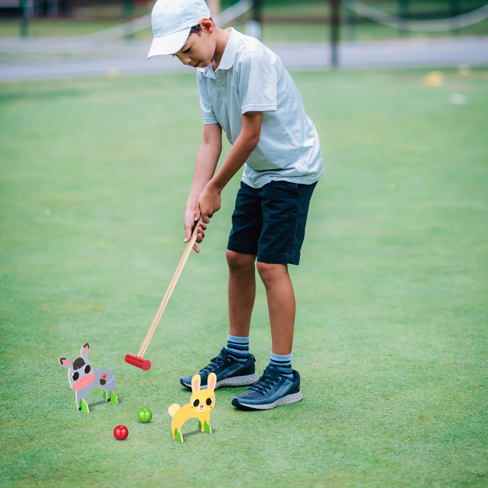 

1Set Animals Croquet Set Wooden Cartoon Animal Shapes Preschool Educational Game Enhance Kids Hand Eye Coordination Development