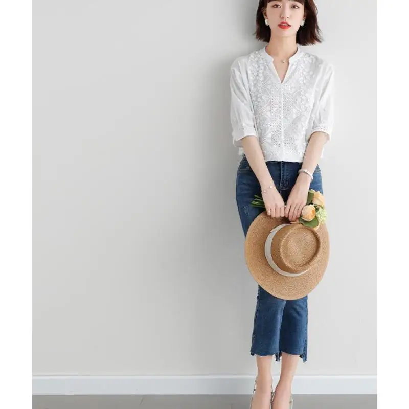 

Французское кружево с вышивкой и вышивкой, женское летнее новое повседневное хлопковое платье с узлом V Ne ort Sve