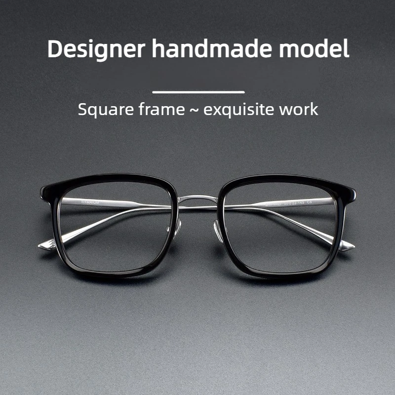 143mm Large Frame Retro Acetate Titanium Square Myopia Men's Glasses Frame Classic Business Luxury Japanese Eyeglasses Eyewear