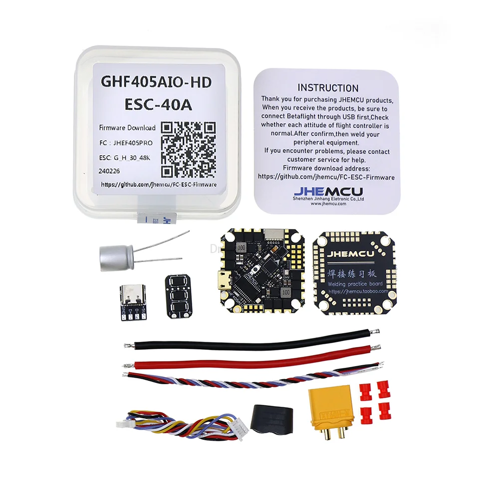 JHEMCU GHF405AIO-HD 40A F405 Baro OSD Dual BEC Flight Controller BLHELIS 40A 4in1 ESC 2-6S voor FPV Freestyle Tandenstoker Drones