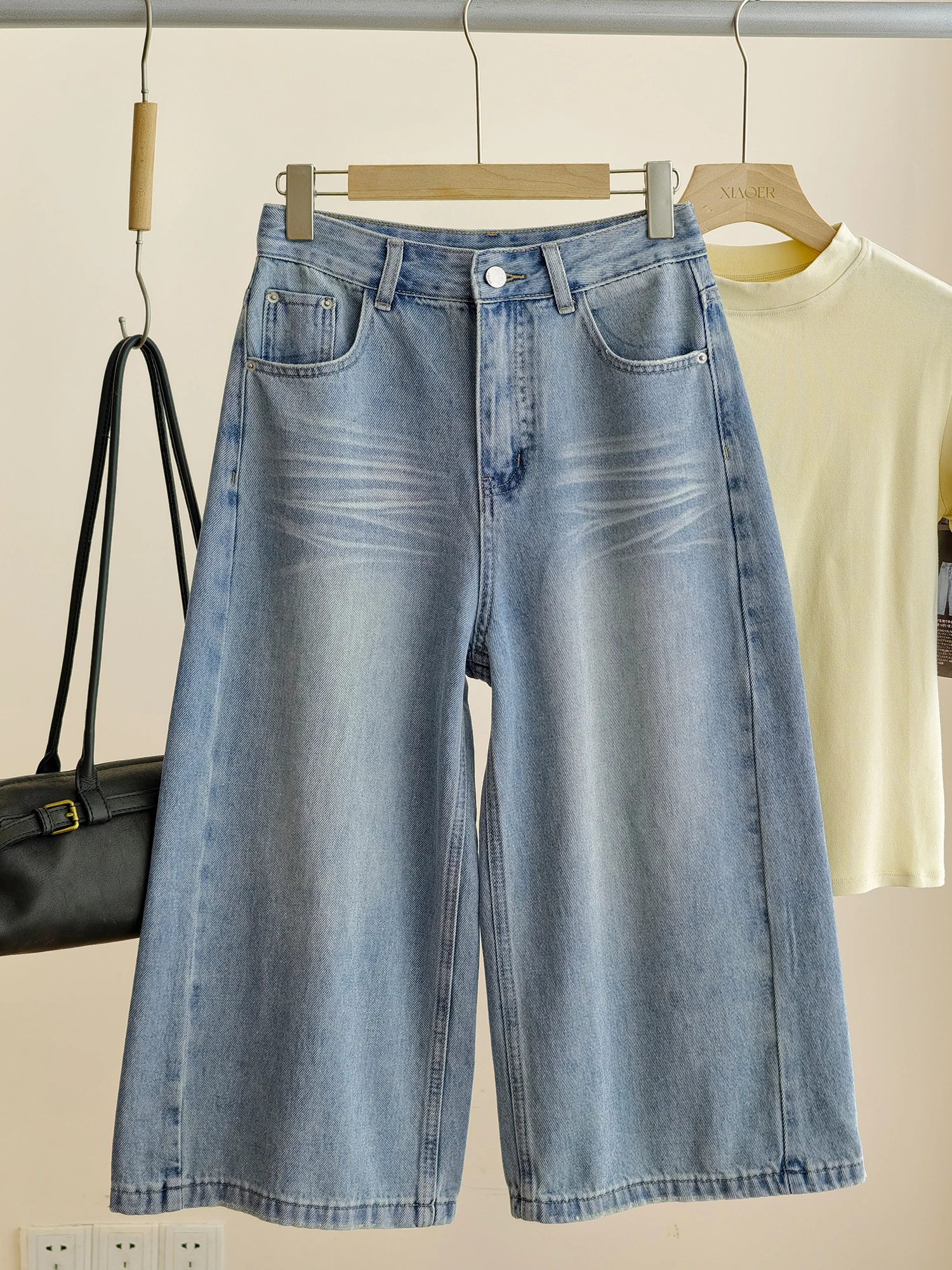 

Handmade Jeans Cotton Thread Sparkling Thin Straight Leg Seven-Foot Natural Waist Women's Comfortable Breathable Spring J...