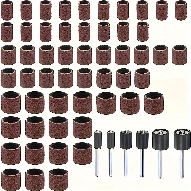 

60-piece grinding wheel drum set for drill press and electric drills, including rubber drum shaft and abrasive belt drum shaft