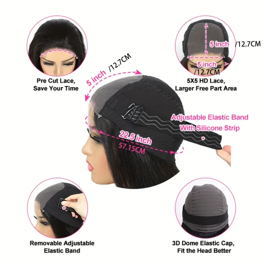 250密度グルーレスカーリーウィッグ 5x5 HD透明レースフロント人毛ディープウェーブフロントウィッグ 生毛ブラジル産女性用