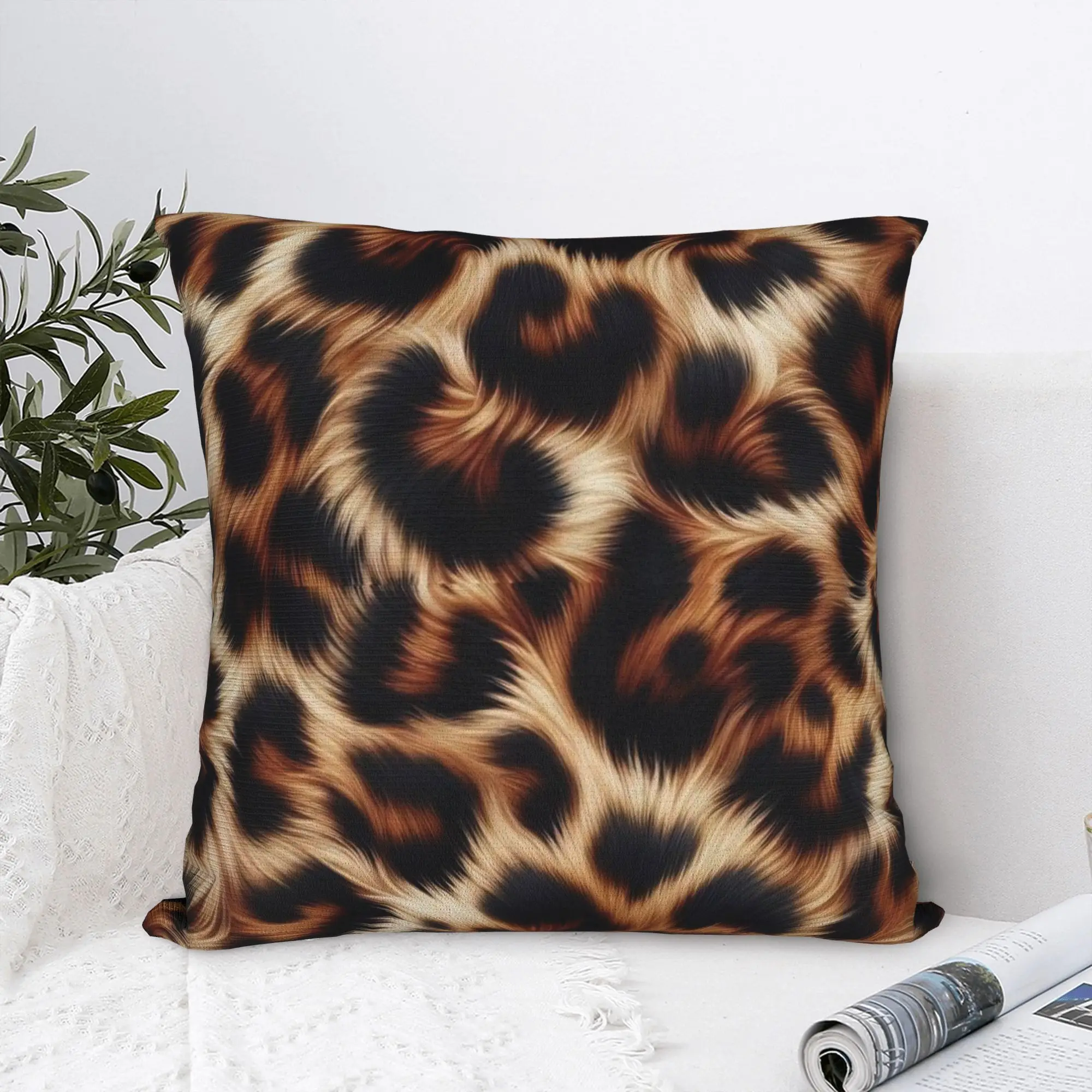 Leopard Pillowcase Polyester Cushion Cover Decor Faux Fur Throw Pillow Case Cover Home Zipper 45X45cm