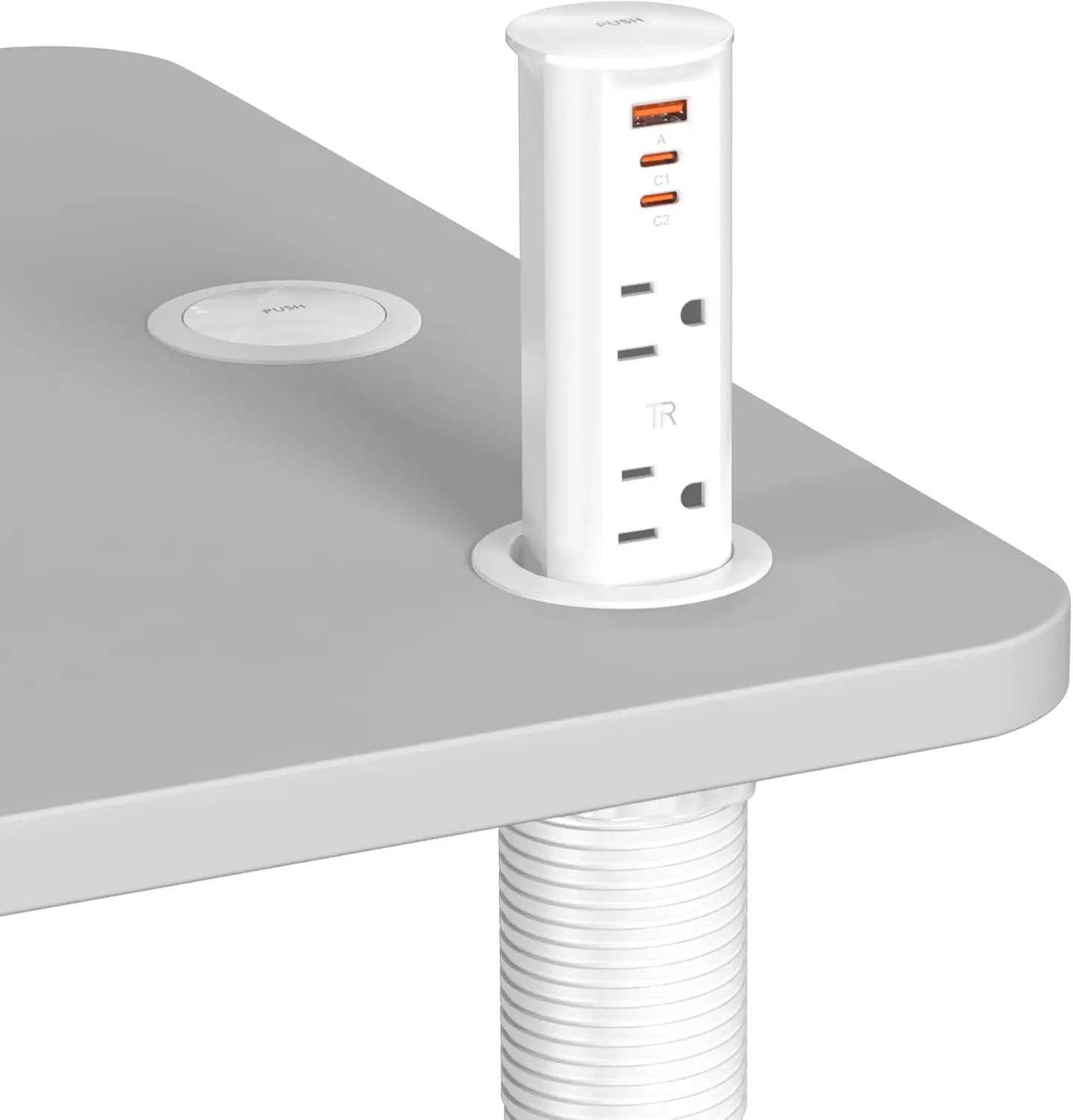 

2-Inch Pop-Up Desk Outlet with 20W USB-C, 2 AC Outlets, 3 USB Ports, 6-FT Cord for Home Office