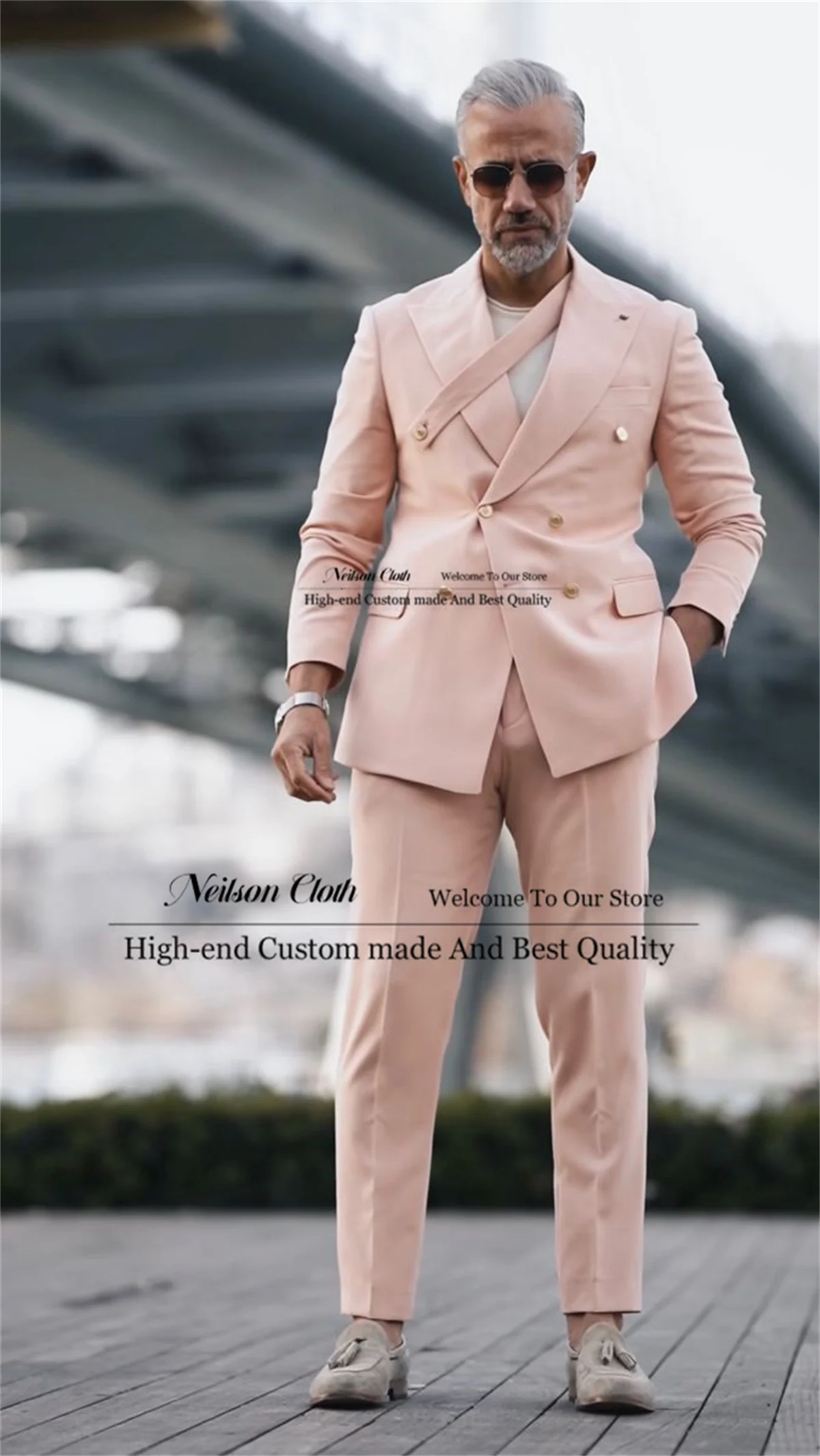 

Formal 2 Pieces Sets Male Prom Blazers Double Breasted Groom Wedding Tuxedos Groomsmen Customized Peaked Lapel Costume Homme