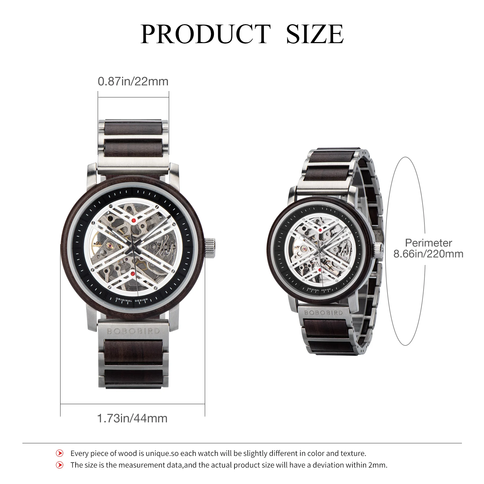 BOBO BIRD-reloj mecánico automático de madera para hombre, nuevo accesorio de pulsera de rubí Artificial de lujo con logotipo personalizado, caja de regalo de Navidad