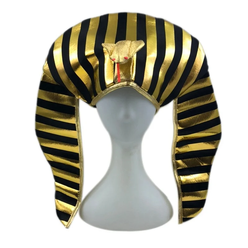 B60AEgyptian Pharaoh Costume Pharaoh Hat King Headpiece Gold-Plated Cobra King for Halloween Dress Up Themed Party Supplies