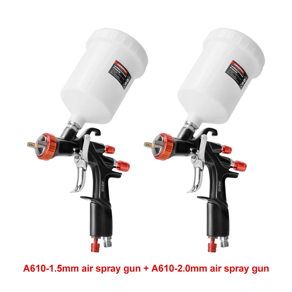 Aeropro 2 Pack A610 Lvlp Spuitpistool Auto Professionele 1.3, 1.4, 1.5, 1.7, 2.0Mm Mondstuk Verf Pistool Airbrush R500 Voor Auto 'S