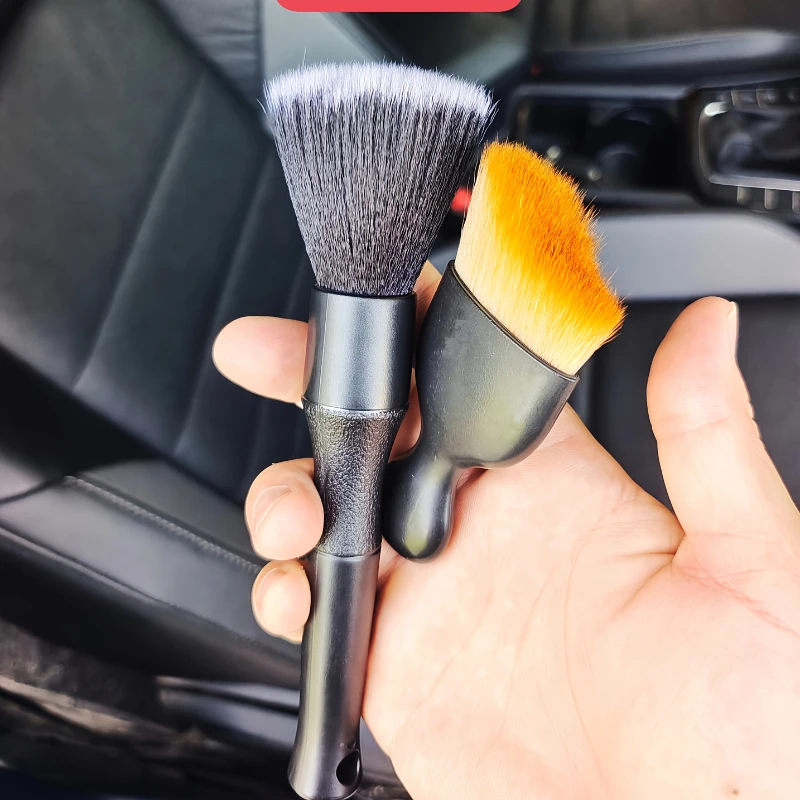 2 قطعة فرش تنظيف السيارة الناعمة مقابض بلاستيكية إزالة فرش الغبار لوحات قيادة السيارة فتحات الهواء الداخلية فرش اكسسوارات السيارات #6