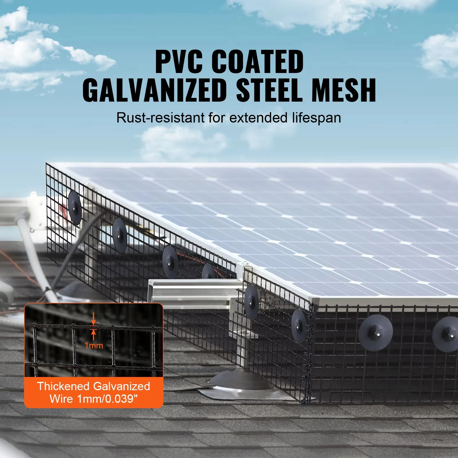 VEVOR Solar Panel Bird Guard Critter Guard Roll Kit  Stainless Steel Fasteners Solar Panel Rustproof PVC Coating Wire Roll Mesh