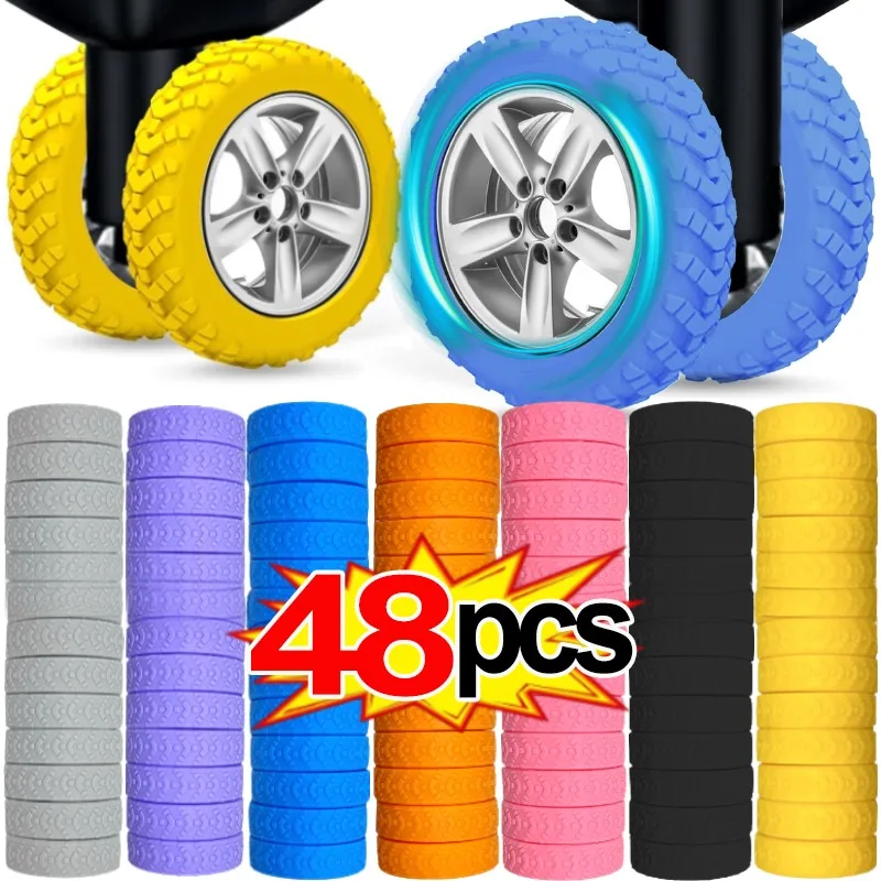 2/48pcs Luggage Wheels Protector Silicone Wheels Caster Shoes Travel Luggage Suitcase Reduce Noise Wheel Guard Cover Accessories