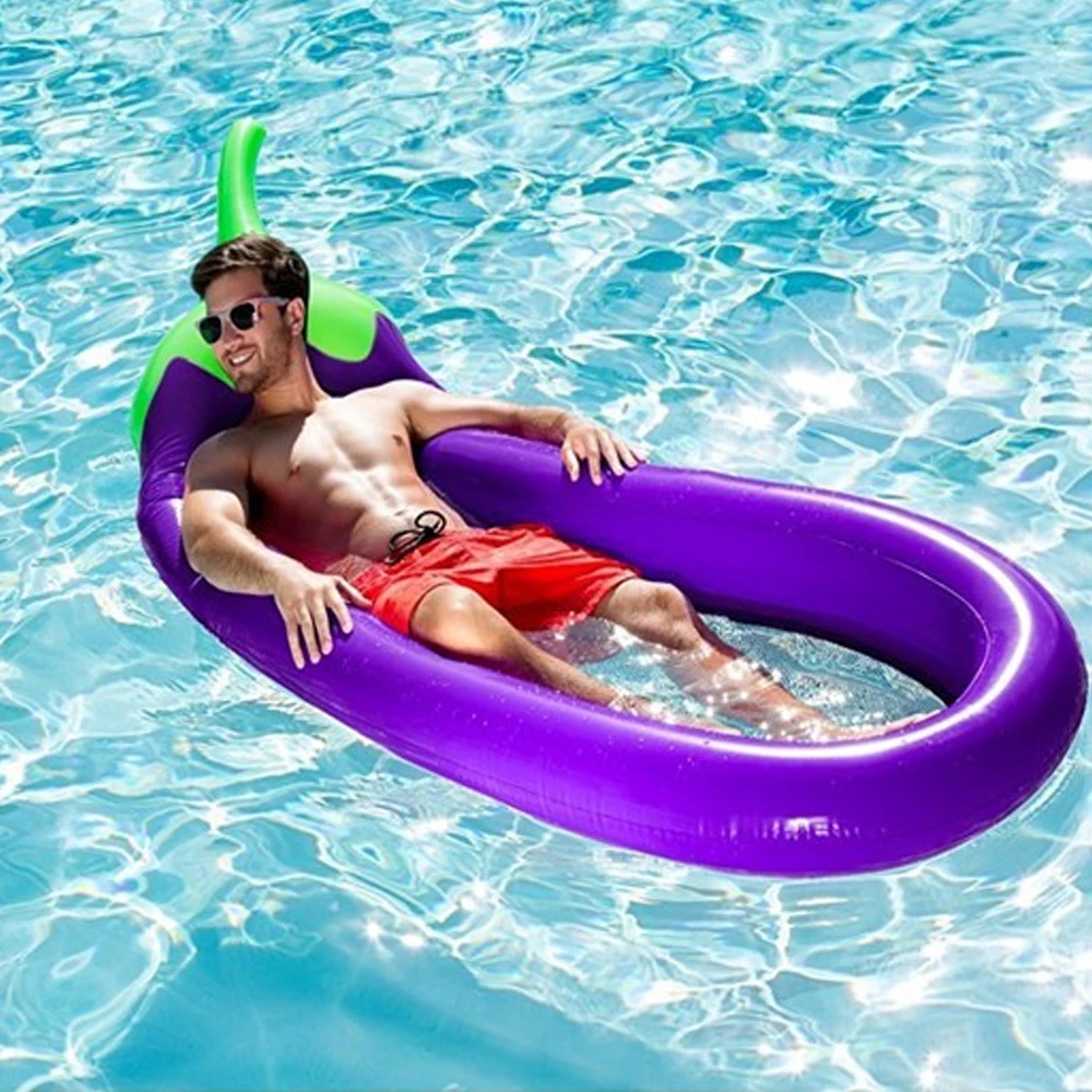 

250cm Giant Inflatable Pool Float Eggplant Shape Mattress Swimming Circle Island Cool Water Party Toy Boia Piscina