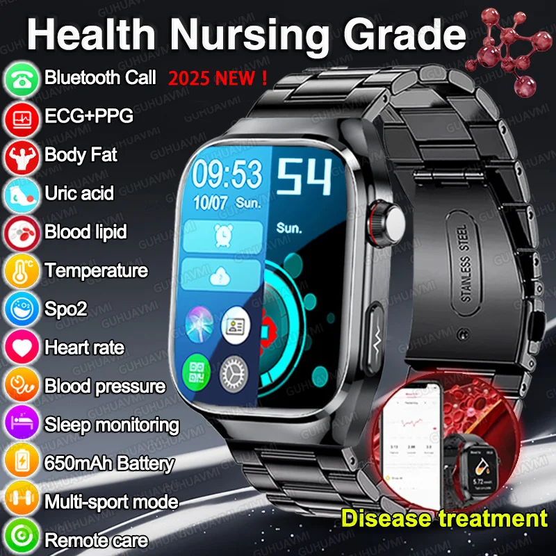 

2025 New Blood lipid Uric acid treatment Smart Watch Men ECG+PPG Heart Rate Blood pressure Sport HD Call Health Track Smartwatch