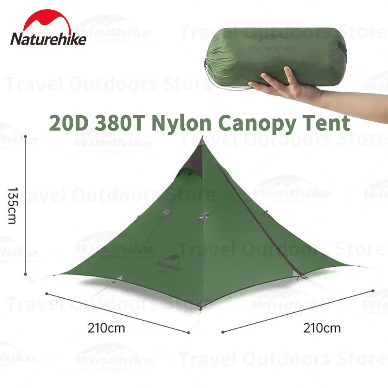 Naturehike Spire tenda kanopi nilon 20D 380T, tenda berkemah 4 ㎡ ruang besar luar ruangan portabel 1 orang PU2000mm mendaki pantai