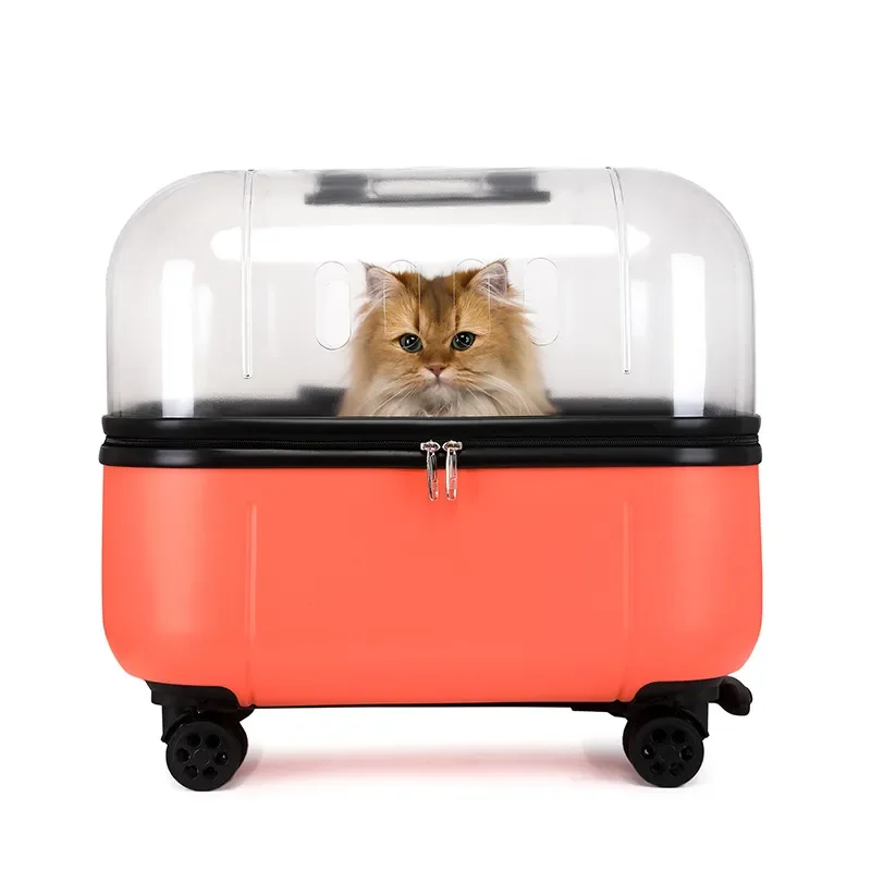 Portable Pet Carrier Trolley Case Transparent Dog Cat Travel Bag Airline Approved Wheeled Puppy Stroller for Small Animals