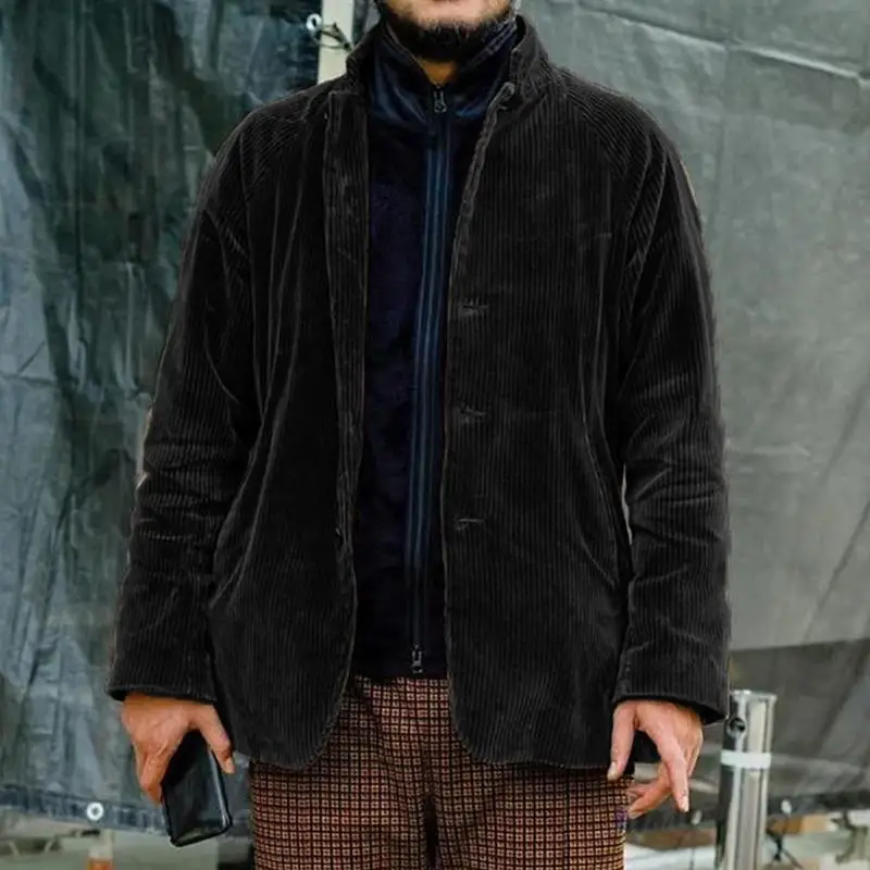 Vestes en velours côtelé pour hommes, rétro américain, automne-hiver, manches longues, col montant, 