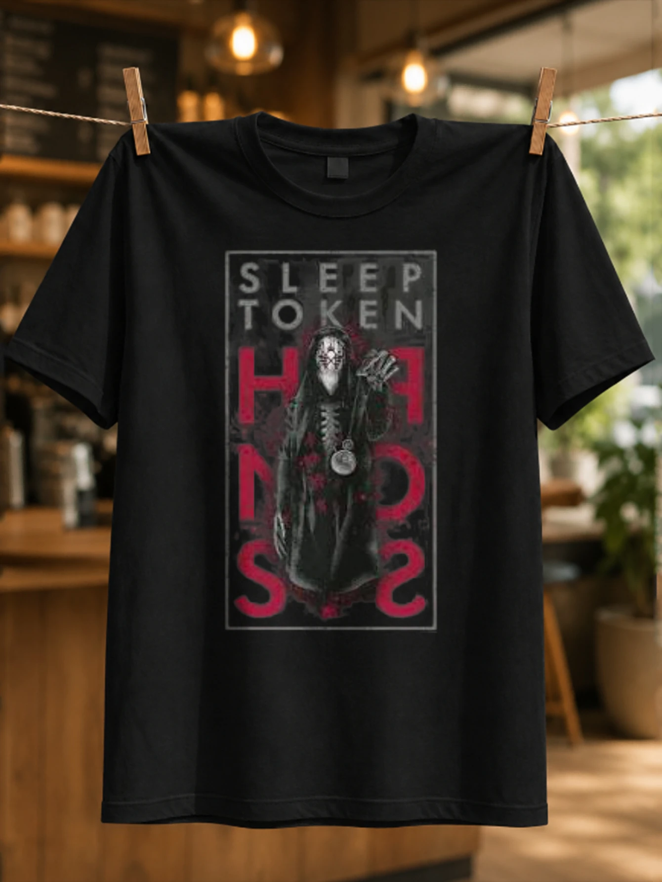 Sp Token hooded ritual figure with red block typography dark medallion and distressed frame intense  Unisex All T-Shirt