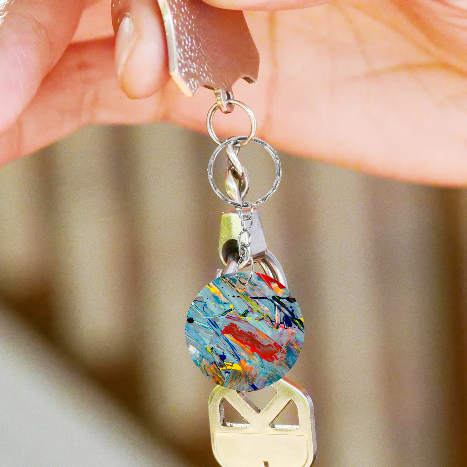 

1 set Wooden Keychain Blanks 35mm Round DIY Craft Painted Metal Unfinished Keychains Accessories for Jewelry Making