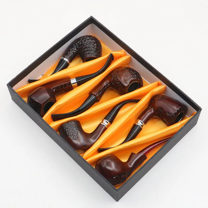 6 Pcs/Set Classic Resin Smoking Pipe Tobacco Cigarette Pipe Tobacco Hand Pipes Gift for Boy Friend