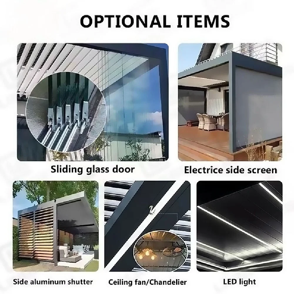 Factory Wholesale Modern Outdoor Bioclimatic  Aluminum Louvered motorisées pergolas  3x3m/10x10ft shed  alloy rain protection