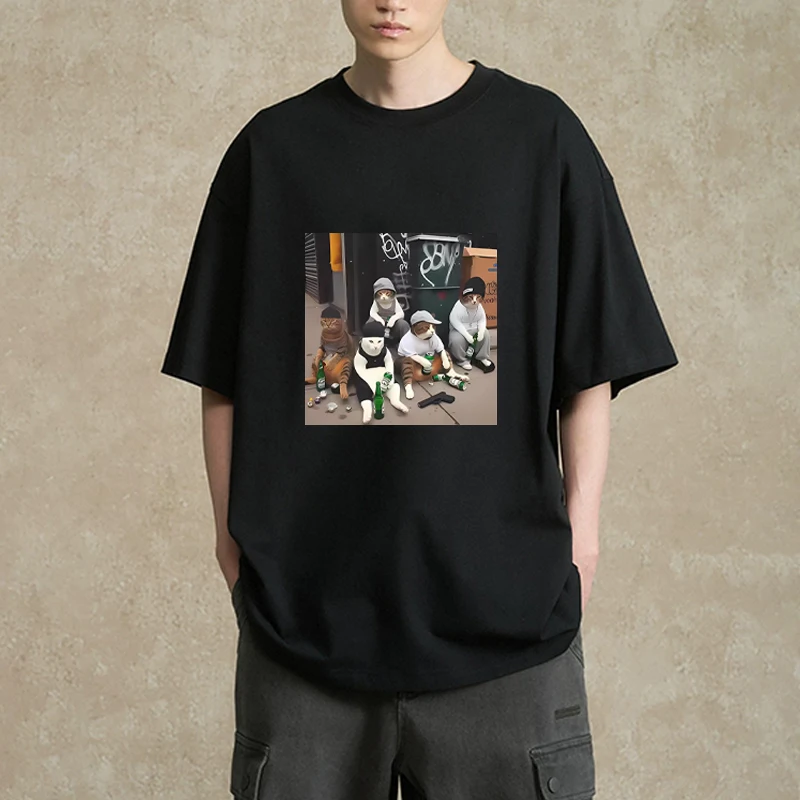 

Funny Cat Gang Meme Graphic printed short sleeve T-shirts Men Women Summer Fashion Vintage T shirt Cotton Casual Tops Unisex