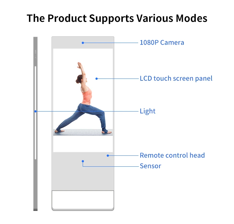 HUSHIDA Summer Popular Magic Mirror 32 43 55 Inch Gym Workout Intelligent Smart Interactive Mirror Fitness