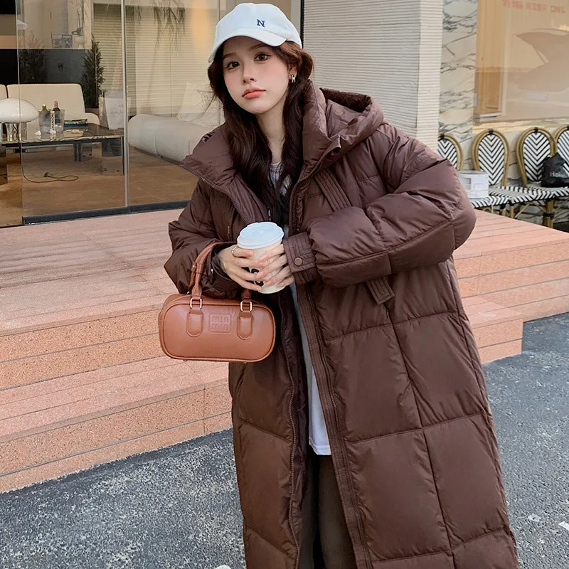 New Women Casual Down Coat Thicken Cotton Warm Hooded Long Coat Long Sleeve Parkas Button Pocket Autumn Winter Office Coat