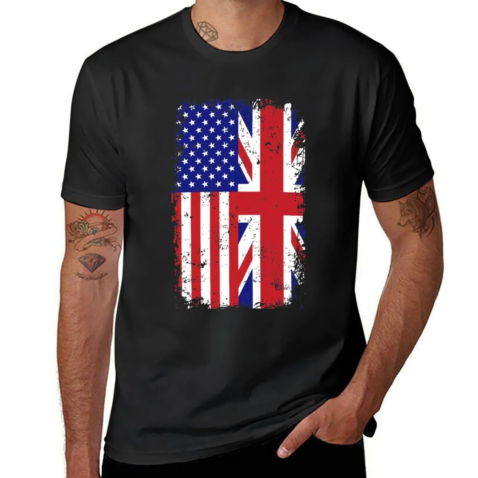 British American Flag Half English Britain Roots T-Shirt graphics cute clothes plus size tops oversizeds mens funny t shirts