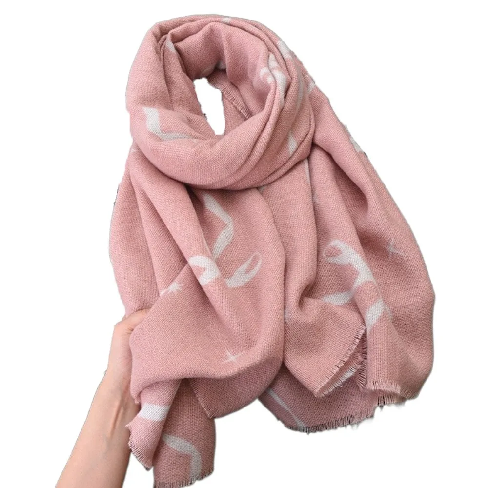 

Casual Printed Bow Wool Scarf Thicken Coldproof Winter Cashmere Scarves Warm Thermal Women Cashmere Shawl Office