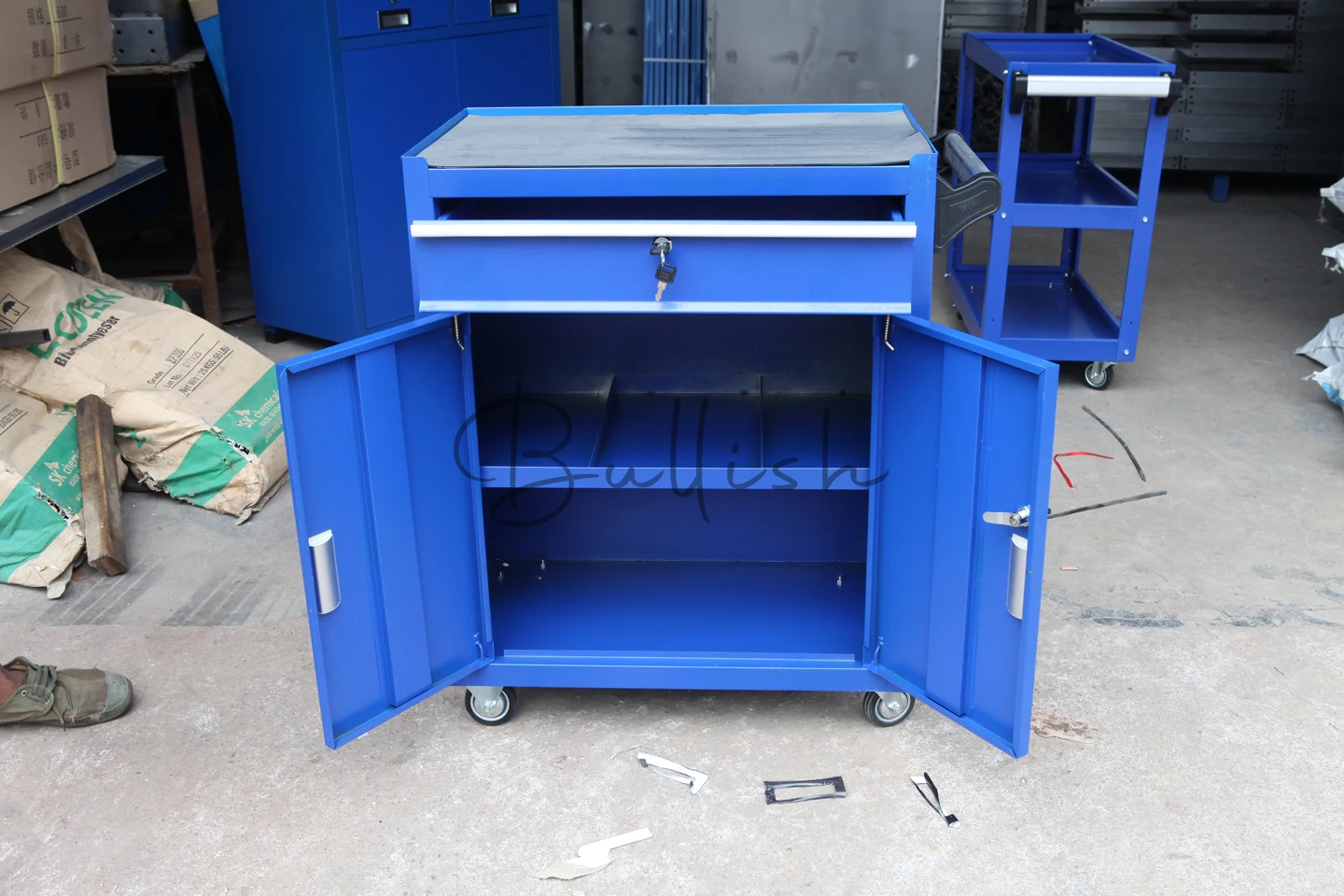 Double Door Blue Tool Cart Cart Cabinet Iron Cabinet Drawer Mobile Maintenance Parts Storage Box